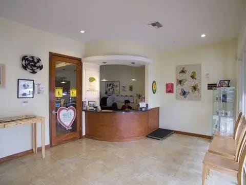 The bright front lobby and reception desk at Ferreira Animal Hospital